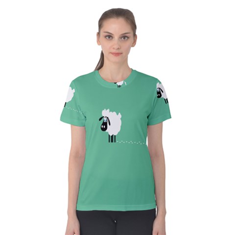 Goat Sheep Green White Animals Women s Cotton Tee by Alisyart