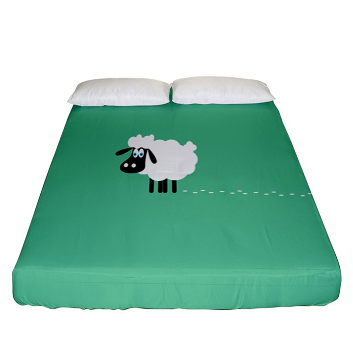 Goat Sheep Green White Animals Fitted Sheet (King Size)