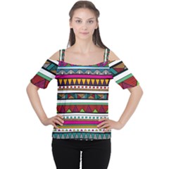 Woven Fabric Triangle Color Rainbow Chevron Wave Jpeg Women s Cutout Shoulder Tee