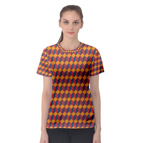 Geometric Plaid Red Orange Women s Sport Mesh Tee by Alisyart