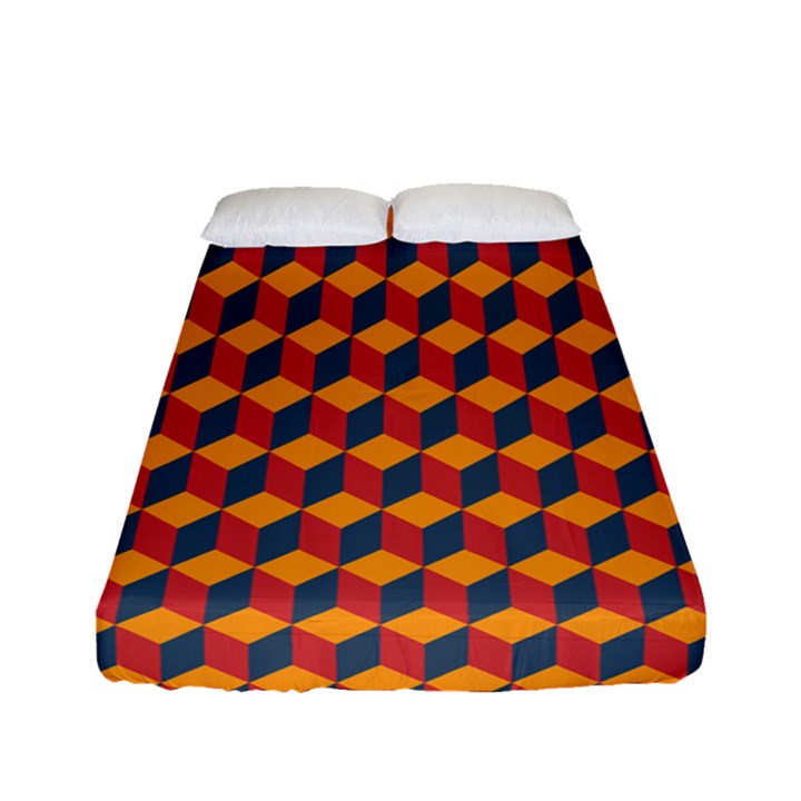 Geometric Plaid Red Orange Fitted Sheet (Full/ Double Size)