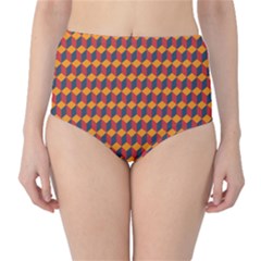 Geometric Plaid Red Orange High-waist Bikini Bottoms by Alisyart