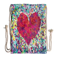 Geometric Heart Diamonds Love Valentine Triangle Color Drawstring Bag (large)