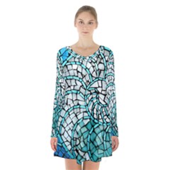 Glass Mosaics Blue Green Long Sleeve Velvet V-neck Dress by Alisyart