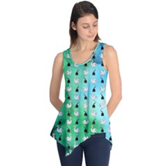 Goose Swan Hook Blue Green Sleeveless Tunic