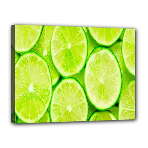 Green Lemon Slices Fruite Canvas 16  X 12 