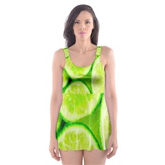 Green Lemon Slices Fruite Skater Dress Swimsuit