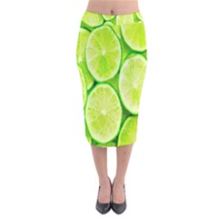 Green Lemon Slices Fruite Velvet Midi Pencil Skirt