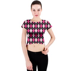 Argyle Pattern Pink Black Crew Neck Crop Top by Nexatart