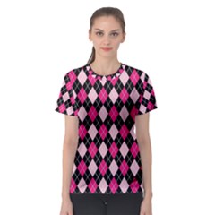 Argyle Pattern Pink Black Women s Sport Mesh Tee