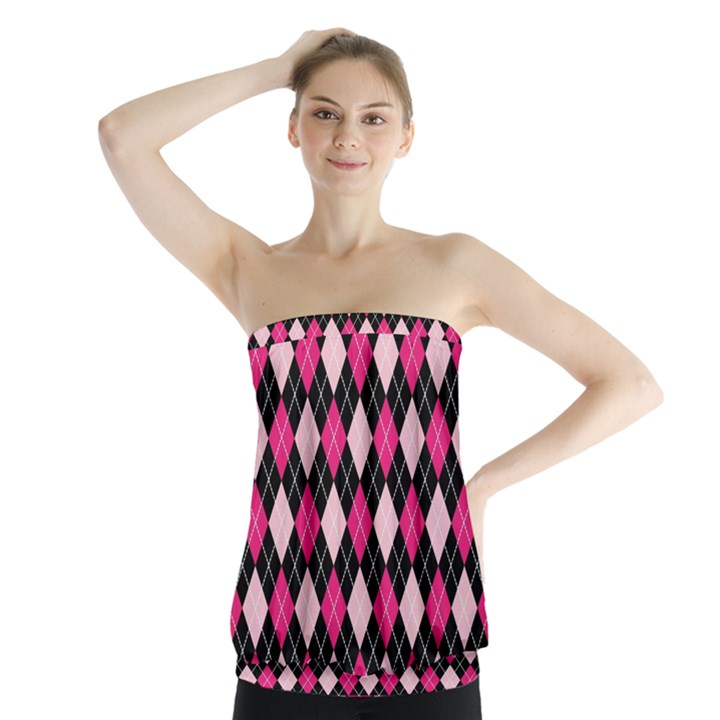 Argyle Pattern Pink Black Strapless Top