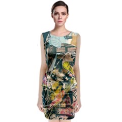 Art Graffiti Abstract Vintage Sleeveless Velvet Midi Dress