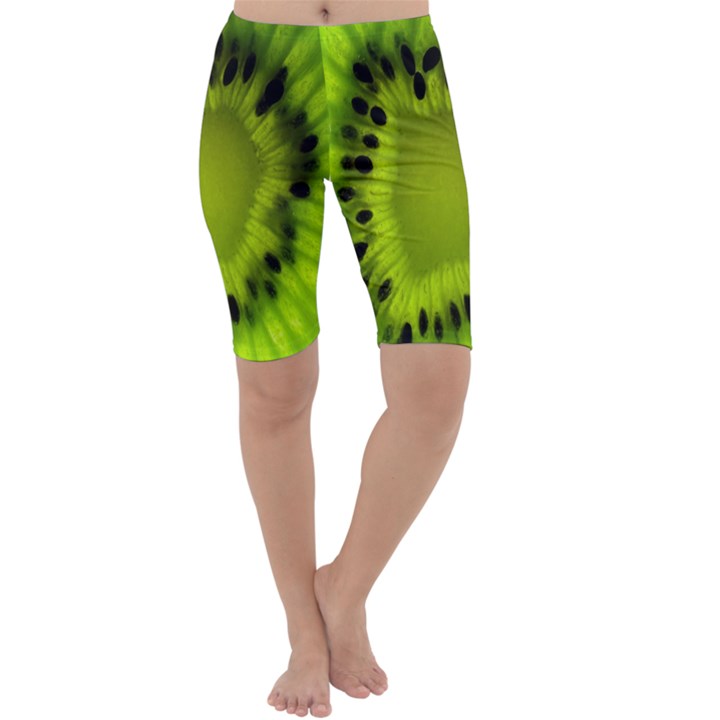 Kiwi Fruit Slices Cut Macro Green Cropped Leggings 