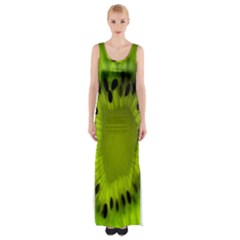 Kiwi Fruit Slices Cut Macro Green Maxi Thigh Split Dress by Alisyart