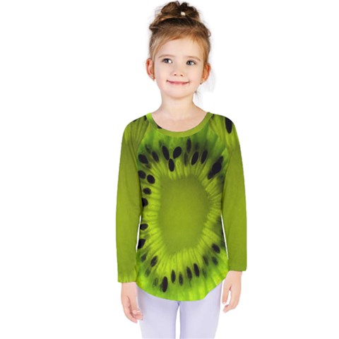 Kiwi Fruit Slices Cut Macro Green Kids  Long Sleeve Tee by Alisyart