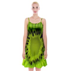 Kiwi Fruit Slices Cut Macro Green Spaghetti Strap Velvet Dress