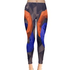 Low Poly Figures Circles Surface Orange Blue Grey Triangle Leggings  by Alisyart