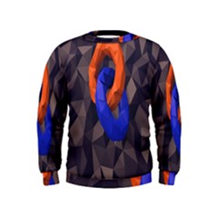 Low Poly Figures Circles Surface Orange Blue Grey Triangle Kids  Sweatshirt