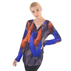 Low Poly Figures Circles Surface Orange Blue Grey Triangle Women s Tie Up Tee