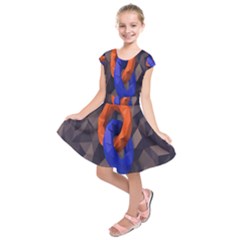 Low Poly Figures Circles Surface Orange Blue Grey Triangle Kids  Short Sleeve Dress