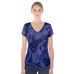 Marble Blue Marbles Short Sleeve Front Detail Top