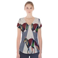 Nature Animals Artwork Geometry Triangle Grey Gray Short Sleeve Front Detail Top by Alisyart