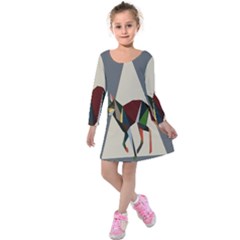 Nature Animals Artwork Geometry Triangle Grey Gray Kids  Long Sleeve Velvet Dress by Alisyart