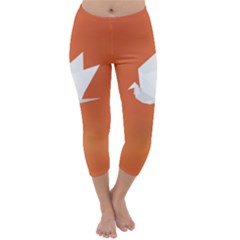 Origami Bird Animals White Orange Capri Winter Leggings 