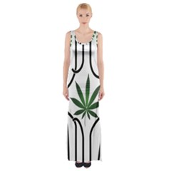 Marijuana Jail Leaf Green Black Maxi Thigh Split Dress