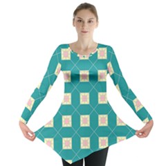 Regular Triangulation Plaid Blue Long Sleeve Tunic  by Alisyart