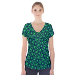 Plaid Green Light Short Sleeve Front Detail Top by Alisyart