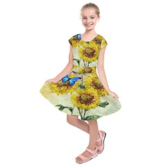 Backdrop Colorful Butterfly Kids  Short Sleeve Dress by Nexatart