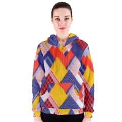 Background Fabric Multicolored Patterns Women s Zipper Hoodie