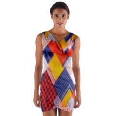 Background Fabric Multicolored Patterns Wrap Front Bodycon Dress