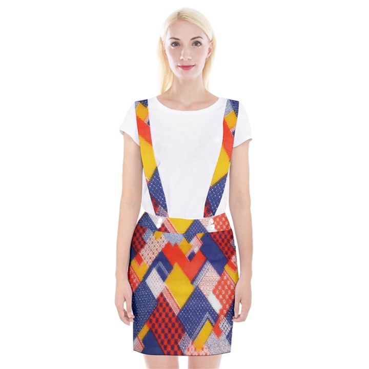 Background Fabric Multicolored Patterns Suspender Skirt