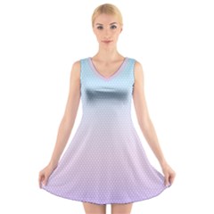 Simple Circle Dot Purple Blue V-neck Sleeveless Skater Dress