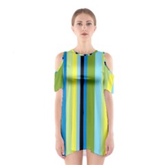 Simple Lines Rainbow Color Blue Green Yellow Black Shoulder Cutout One Piece