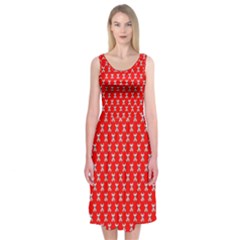 Red Skull Bone Texture Midi Sleeveless Dress