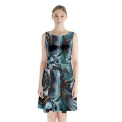 Light Color Floral Grey Sleeveless Chiffon Waist Tie Dress