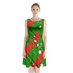 Background Abstract Christmas Sleeveless Chiffon Waist Tie Dress