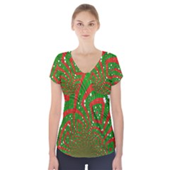 Background Abstract Christmas Pattern Short Sleeve Front Detail Top