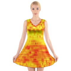 Background Image Abstract Design V-neck Sleeveless Skater Dress