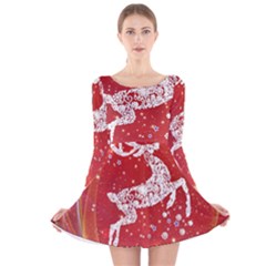 Background Reindeer Christmas Long Sleeve Velvet Skater Dress