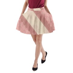 Background Pink Great Floral Design A-line Pocket Skirt