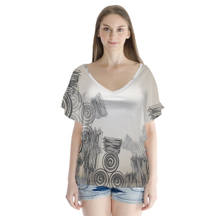 Background Retro Abstract Pattern Flutter Sleeve Top