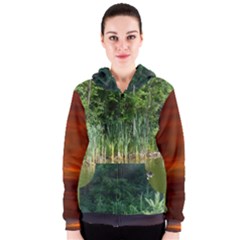 Green Water And Green Trees And Sunset Women s Zipper Hoodie