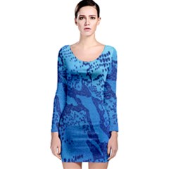 Background Tissu Fleur Bleu Long Sleeve Bodycon Dress by Nexatart