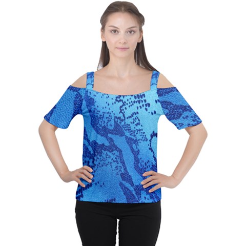 Background Tissu Fleur Bleu Women s Cutout Shoulder Tee by Nexatart