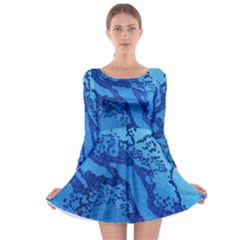 Background Tissu Fleur Bleu Long Sleeve Skater Dress by Nexatart