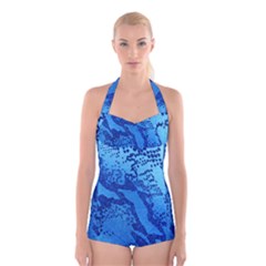 Background Tissu Fleur Bleu Boyleg Halter Swimsuit  by Nexatart